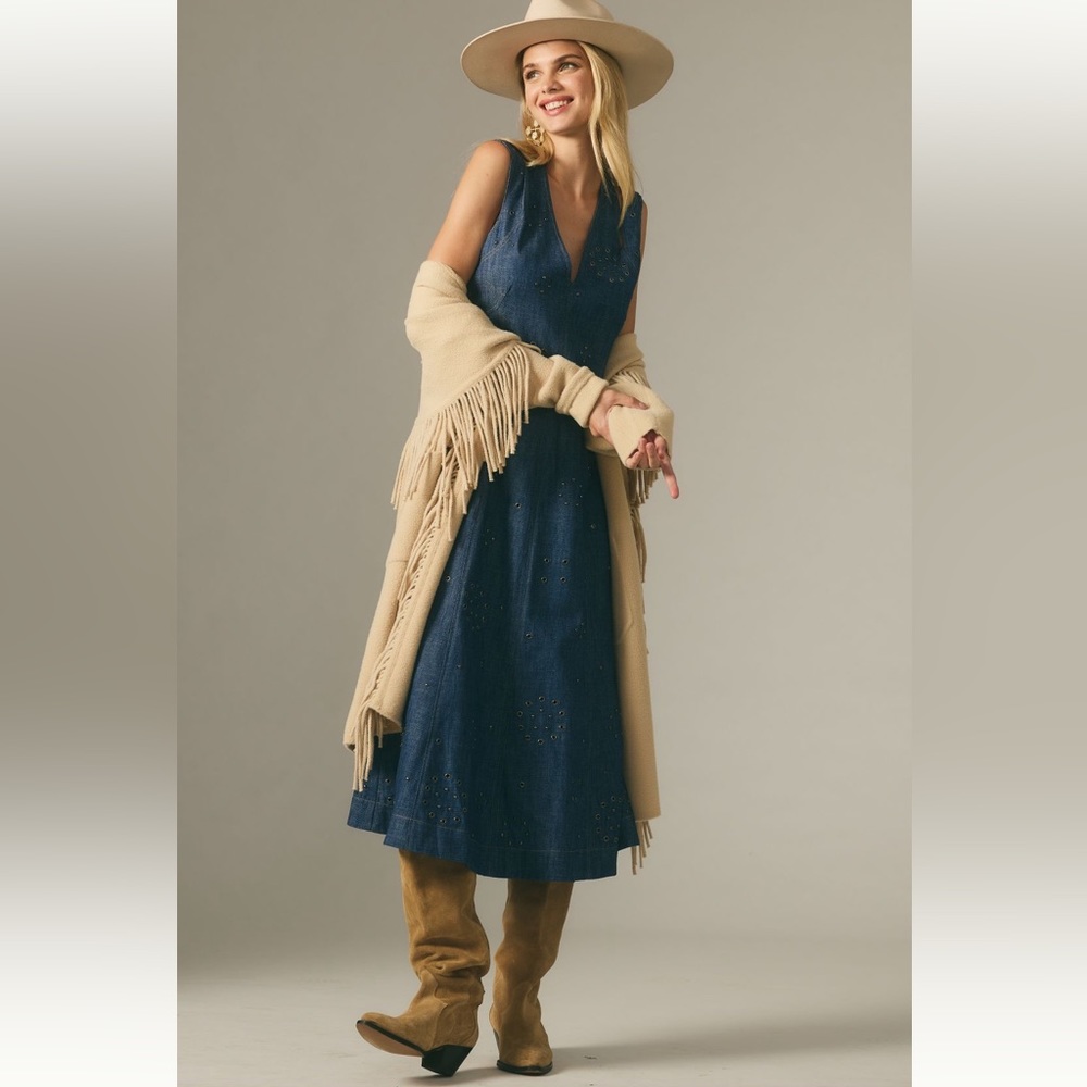 NWT Anthropologie Grommet denim midi dress size 0 - Picture 1 of 10